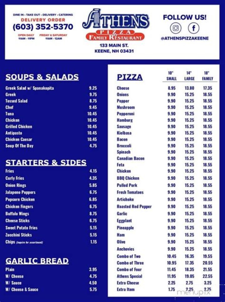 Athens Pizza Keene NH Menu: Your Ultimate Guide to Delicious Greek Cuisine
